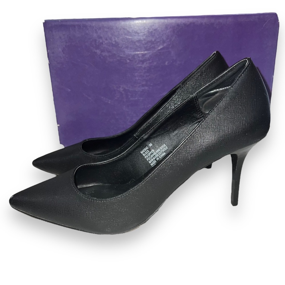 Madden Girl Black Stiletto Pumps Black Vegan Leather Women’s Size 8
